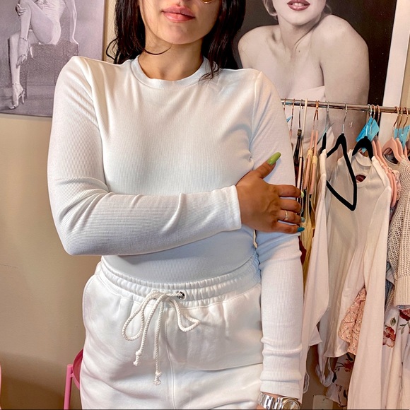 NWT Penelope White Ribbed L/S Mock Neck Bodysuit - Picture 5 of 11